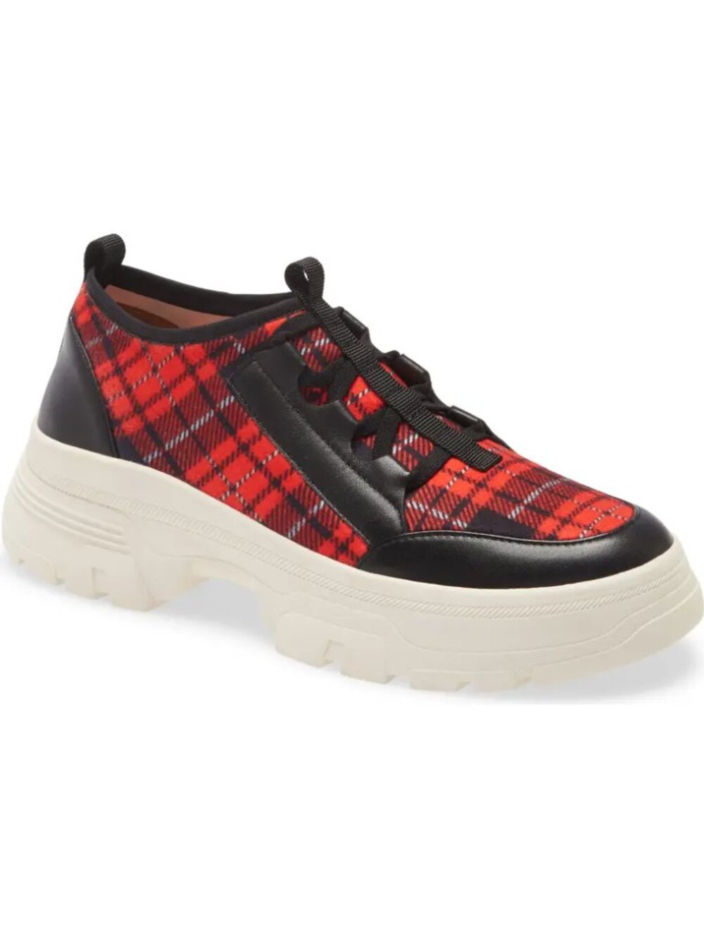 Linea Paolo Red Plaid Sneaker Rowen Chunky Platform Slip On Leather Size 6.5M